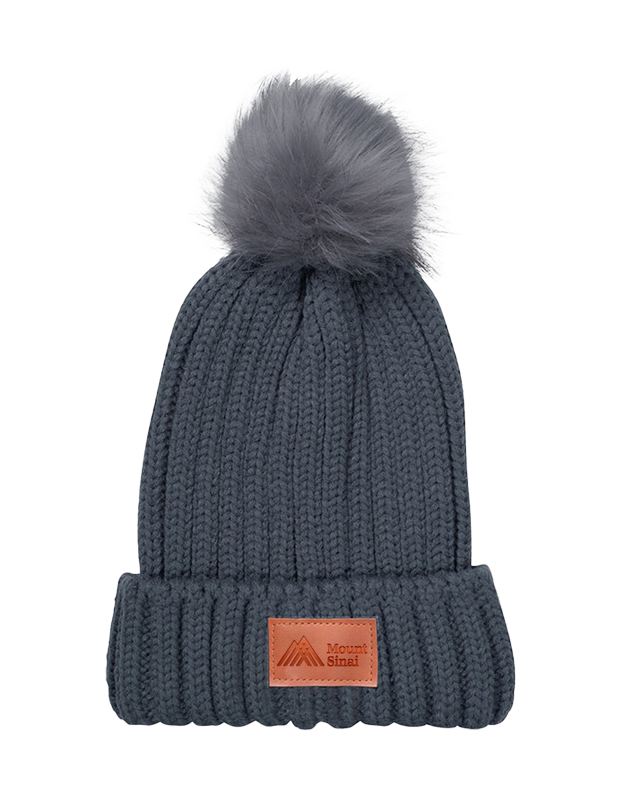 greyLeemanKnitBeanieFurPom